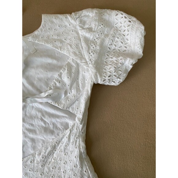 FREE PEOPLE Apricot Rose Eyelet Mini Dress with Puff Sleeve, White, XS $138 NWT - Picture 6 of 12